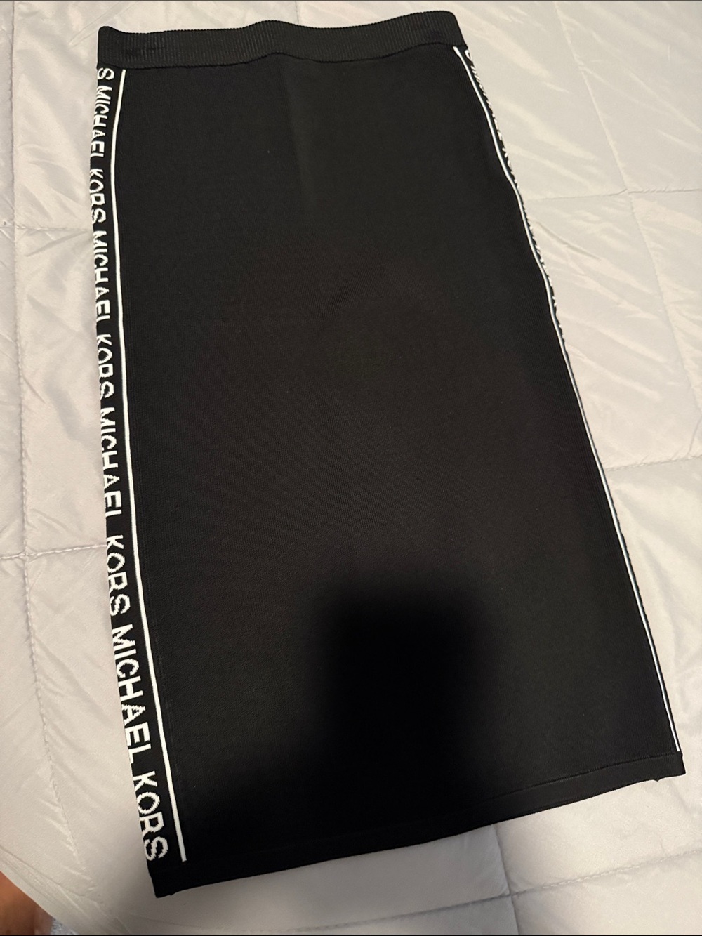 Michael Kors Black Pencil Skirt with White Logo Side Stripes